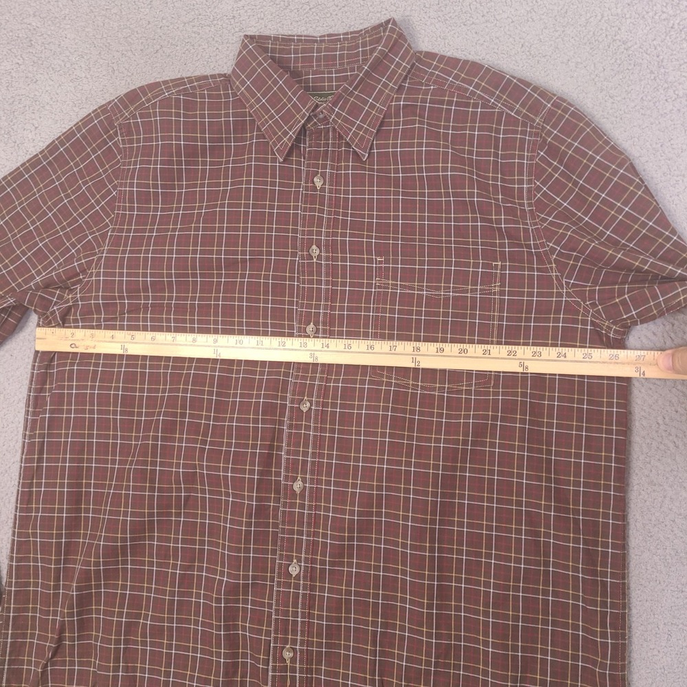 Eddie Bauer Mens Button‎ Down Shirt XLT Tall XL Brown Plaid Long Sleeve Cotton - Picture 4 of 13